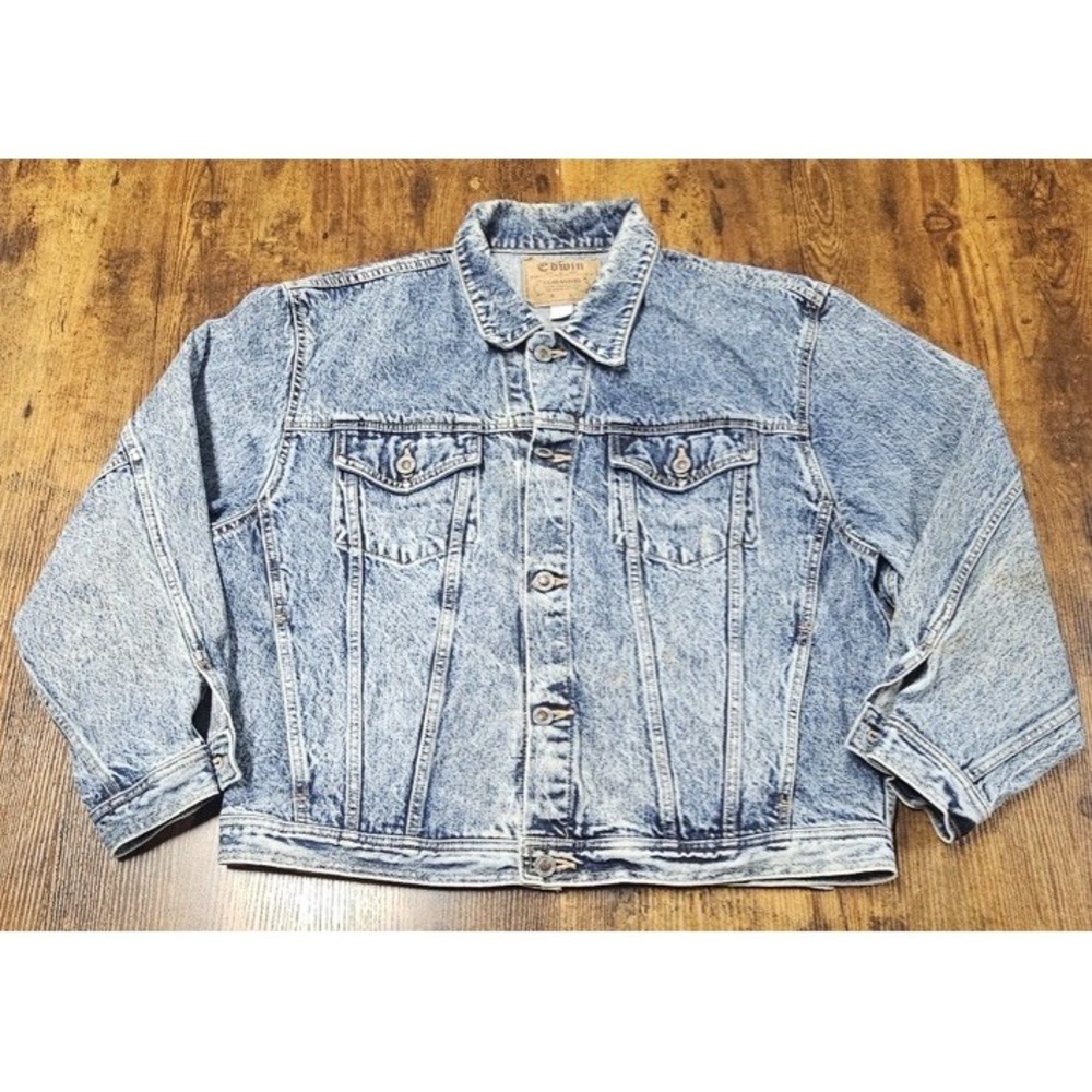 Edwin Vintage Acid Wash Denim Button Up Trucker Jacket Grunge Rock Large